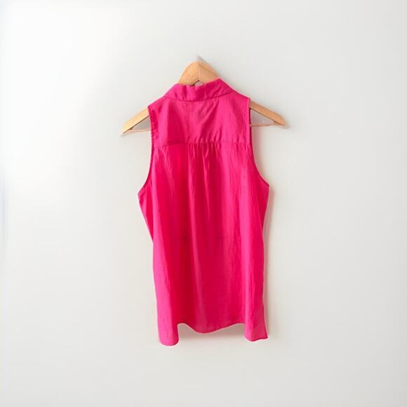 Ann Taylor Blouse Women’s 8 Medium Bright Pink Sleeveless Silk Cotton Woven - Picture 2 of 13